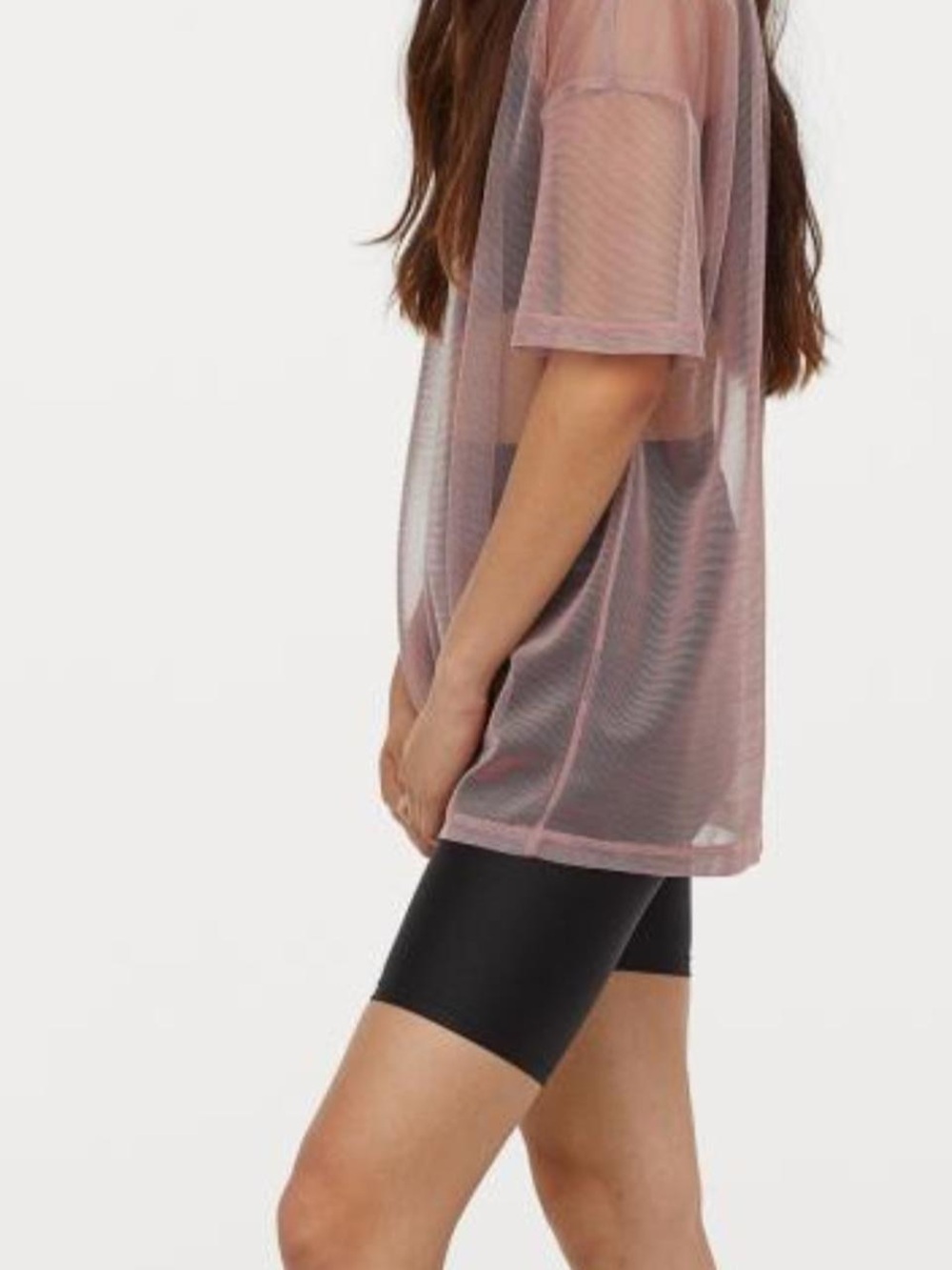 H&M Divided Oversized Sheer Metallic Pink Short-Sleeve Shirt